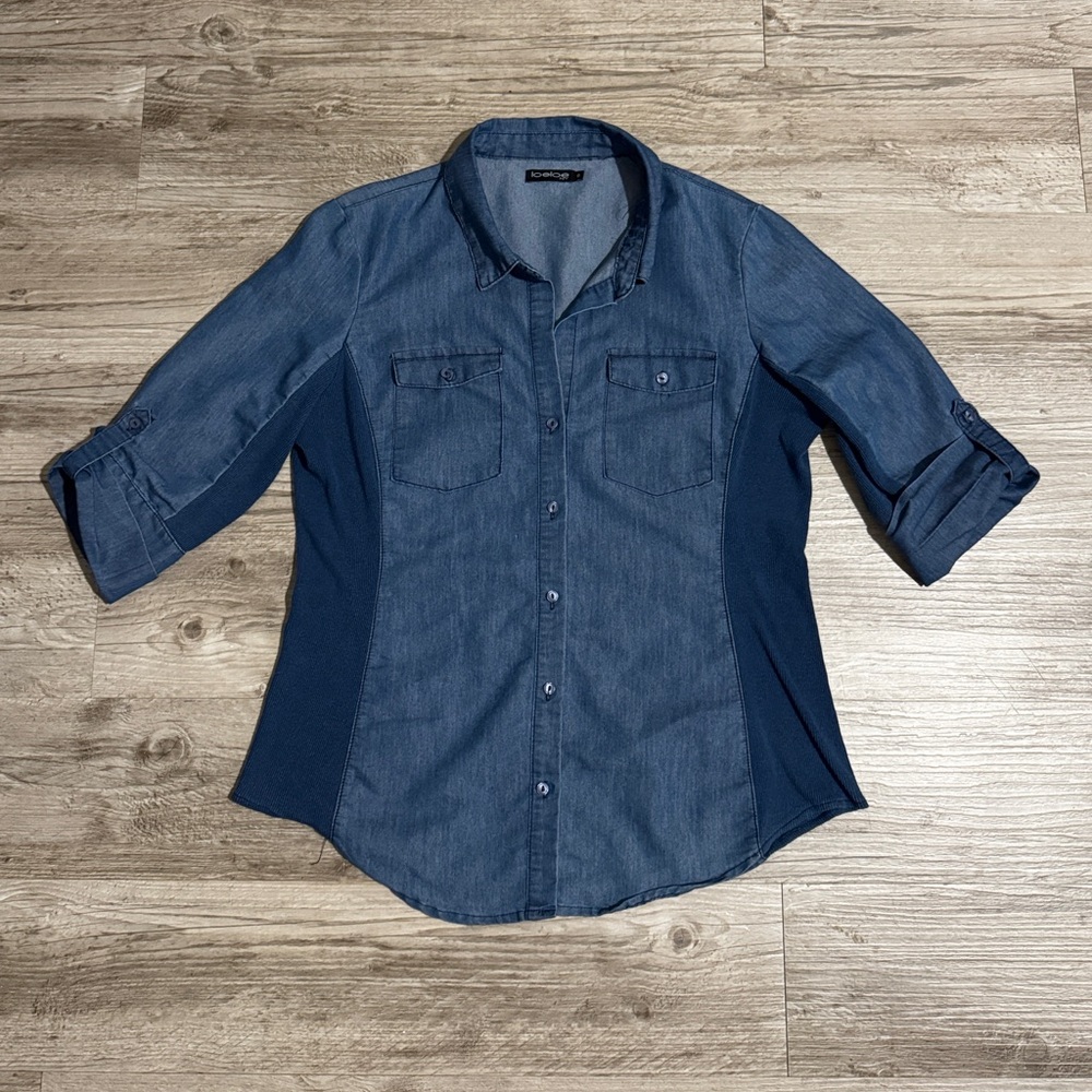 bebe Two-Tone Blue Button-Down Shirt